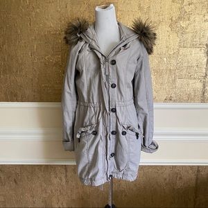 Hollister tan cotton fur hooded utility jacket M